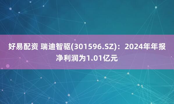 好易配资 瑞迪智驱(301596.SZ)：2024年年报净利润为1.01亿元