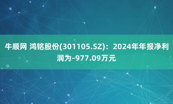 牛顺网 鸿铭股份(301105.SZ)：2024年年报净利润为-977.09万元