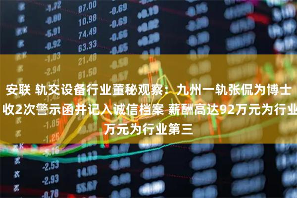 安联 轨交设备行业董秘观察:九州一轨张侃为博士学历 收2次警示函并记入诚信档案 薪酬高达92万元为行业第三